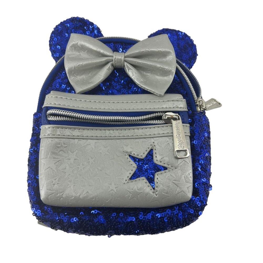 Disney Minnie Mouse Sequined Loungefly Backpack Wristlet Wishes Come True Blue